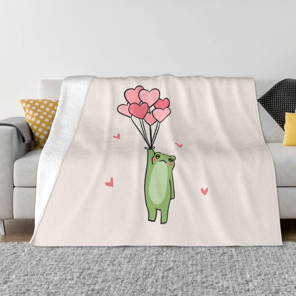 ZORIN Flannel Fleece Throw Blanket, 127.7 x 101.6 cm, 3D Print, Love Balloon Frog Design