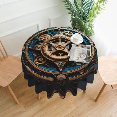 WZYCWB Round Tablecloth with Steampunk Gears, 152.4 cm