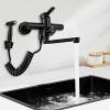 Wall-Mount Kitchen Faucet with Spray Gun, 360° Swivel, Stainless Steel view 1