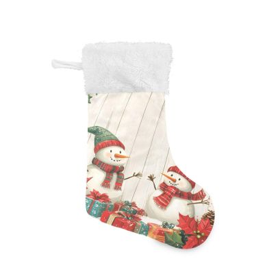 JUMBEAR Cute Snowman Christmas Stocking with Wooden Background, 1 Pc