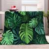 Green Tropical Leaves Soft Flannel Throw Blanket, Black, 180 x 200 cm view 1