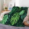 Green Tropical Leaves Soft Flannel Throw Blanket, Black, 180 x 200 cm view 2