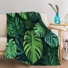 Green Tropical Leaves Soft Flannel Throw Blanket, Black, 180 x 200 cm view 3