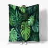Green Tropical Leaves Soft Flannel Throw Blanket, Black, 180 x 200 cm view 4