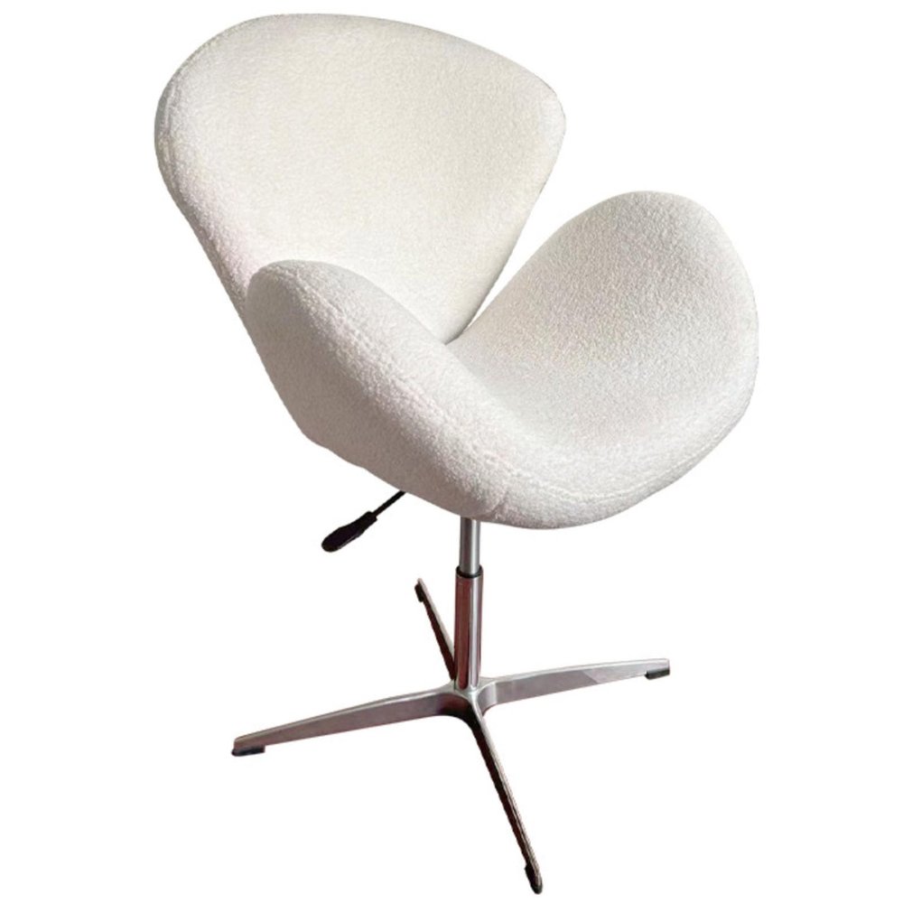 WEIDPHL Vanity Lounge Chair, Height-Adjustable Swivel Makeup Chair, White Teddy