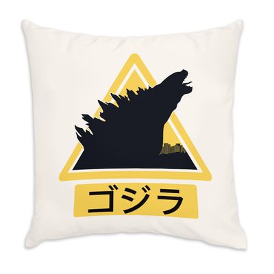 Fabulous White Velvet-Feel Pillow, Dinosaur Monster Tokyo Japan Design, 40 x 40 cm, Cover and Insert Included