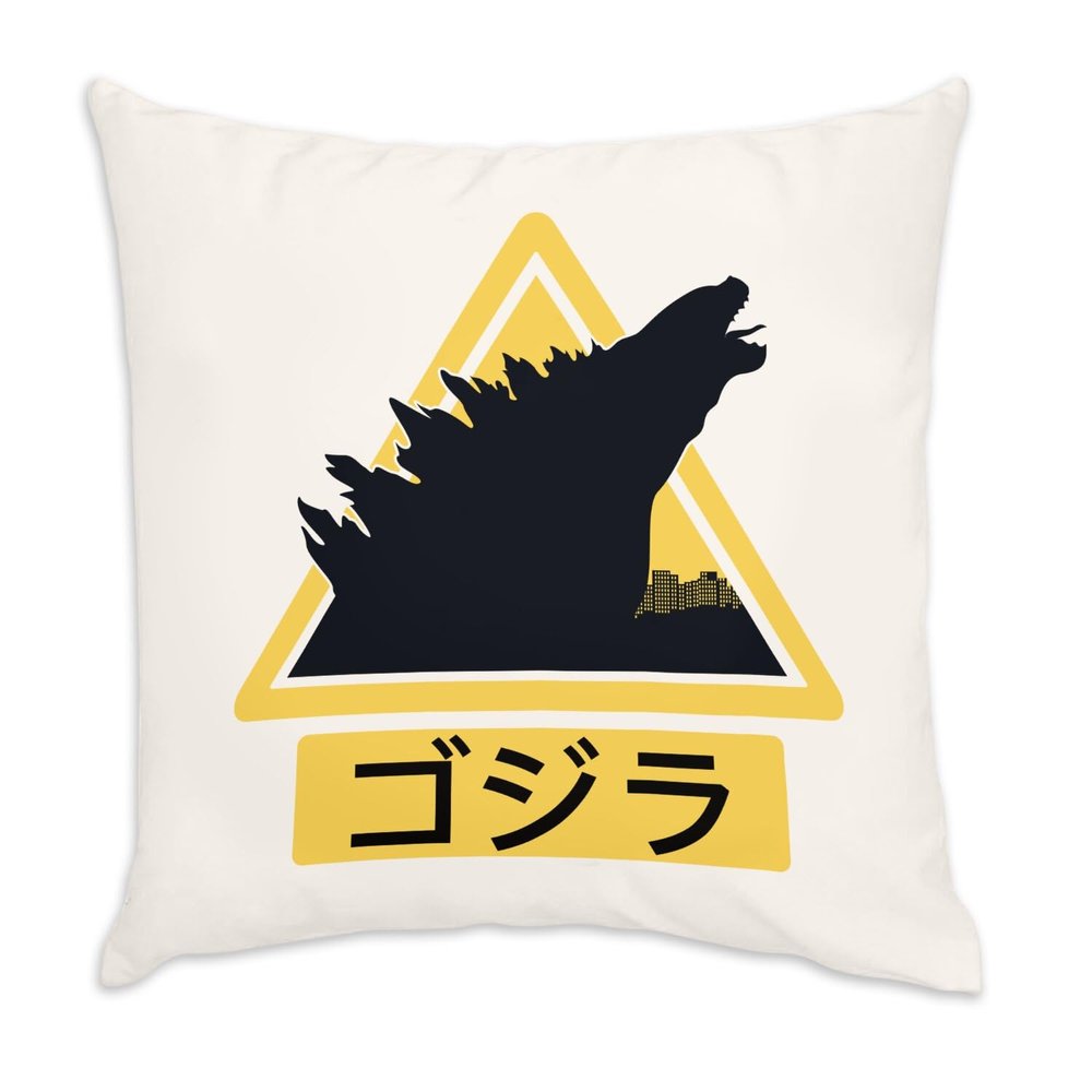 Fabulous White Velvet-Feel Pillow, Dinosaur Monster Tokyo Japan Design, 40 x 40 cm, Cover and Insert Included