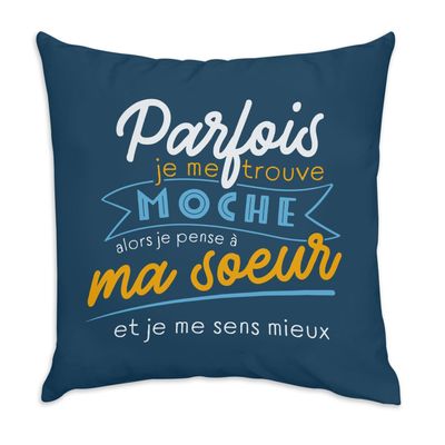 Velvet Cushion, Blue, “Sometimes I Just Find Myself Sister” Design, 40 x 40 cm, Velour Feel, Cover and Cushion Included