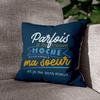 Velvet Cushion, Blue, “Sometimes I Just Find Myself Sister” Design, 40 x 40 cm, Velour Feel, Cover and Cushion Included view 3