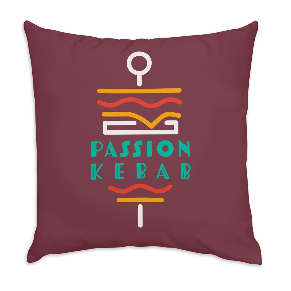 Velvet-Effect Cushion Cover, Red, Passion Kebab Street Food Turkey, 40 x 40 cm