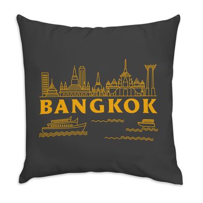 Fabulous Black Velvet Pillow, Bangkok Minimalist Thailand Travel Design, 40 x 40 cm, Cover and Insert Included