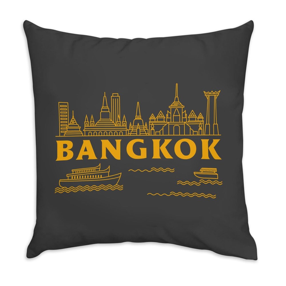 Fabulous Black Velvet Pillow, Bangkok Minimalist Thailand Travel Design, 40 x 40 cm, Cover and Insert Included