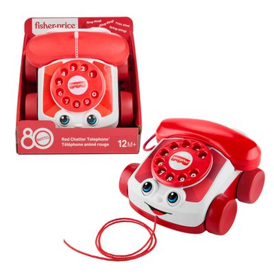 Fisher-Price Chatter Telephone Baby Toy, Red Mattel 80th Anniversary Edition, Pull-Along Toy for Ages 1+, JGG97