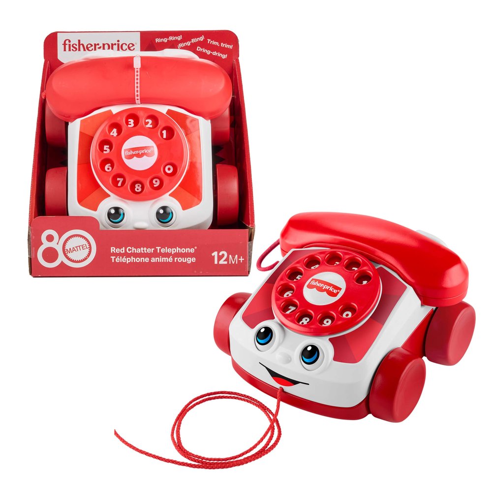 Fisher-Price Chatter Telephone Baby Toy, Red Mattel 80th Anniversary Edition, Pull-Along Toy for Ages 1+, JGG97