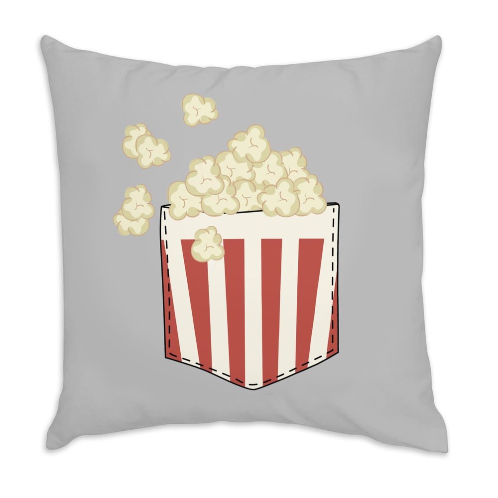 Fabulous Gray Velvet Cushion, Surprise Bag Popcorn Street Food Film Design, 40 x 40 cm