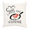 Fabulous White Velvet-Look Cushion, “J'Peux Pas J'Ai Cuisine,” 40 x 40 cm, Cover & Insert Included view 1