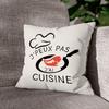 Fabulous White Velvet-Look Cushion, “J'Peux Pas J'Ai Cuisine,” 40 x 40 cm, Cover & Insert Included view 3