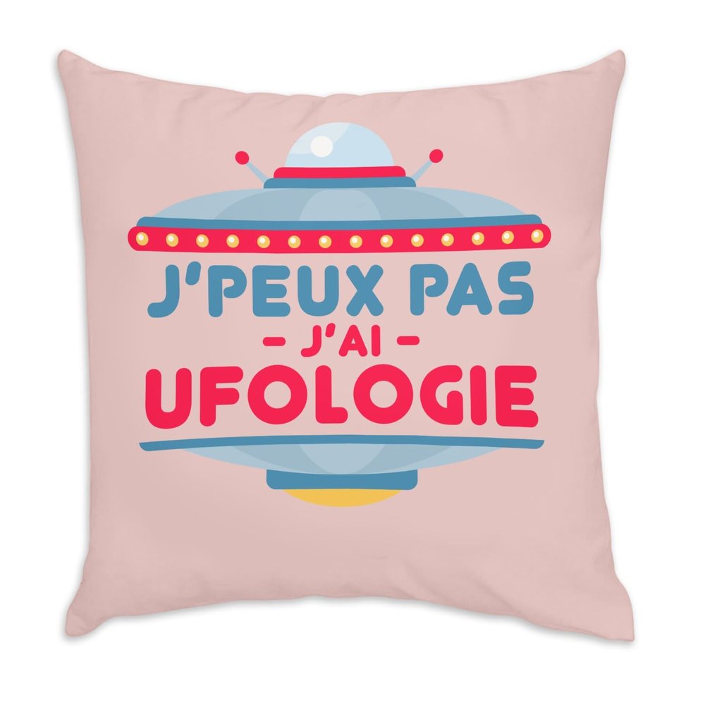Fabulous Pink Velvet-Look Cushion Cover, "J'Peux pas J'Ai Ufologie Ufologie Aliens Mars," 40 x 40 cm