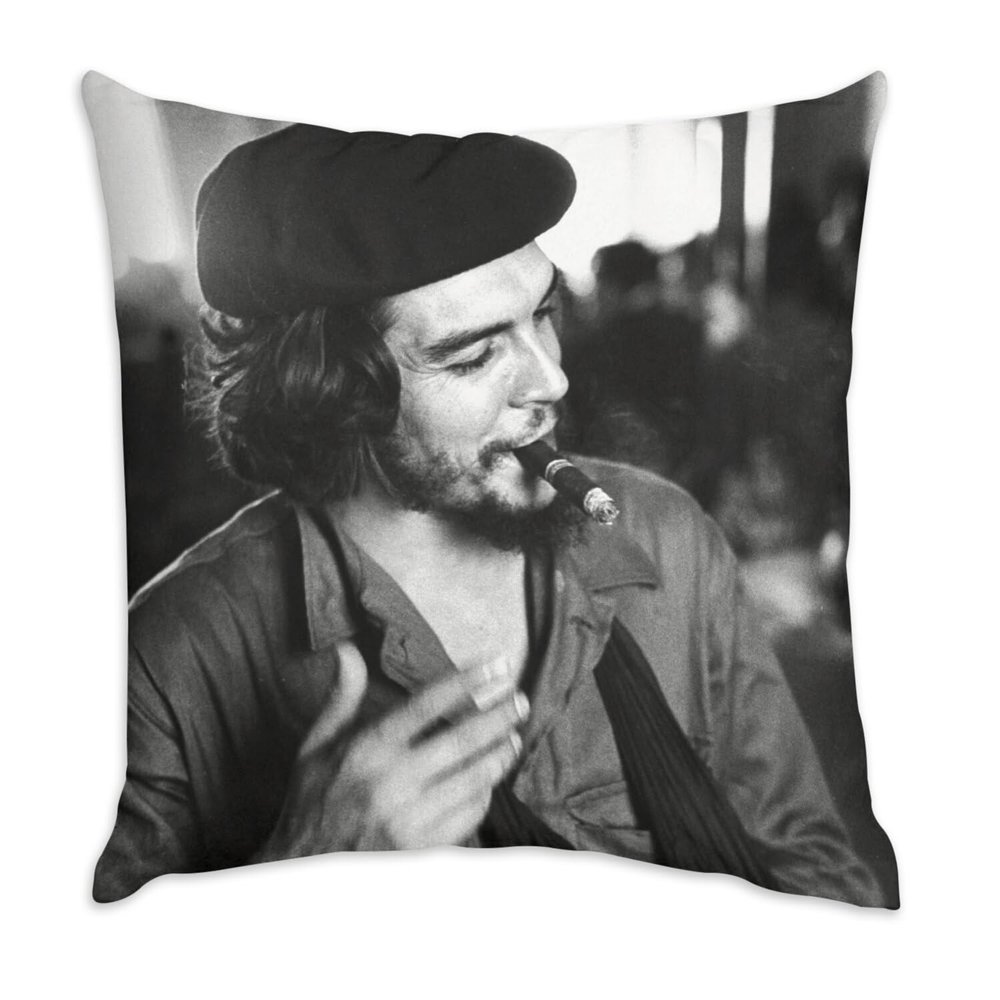 Fabulous Velvet-Feel Pillow Cover, White, Che Guevara Cuba, Communism 1959, Cigar, Historical Figure, 40 x 40 cm
