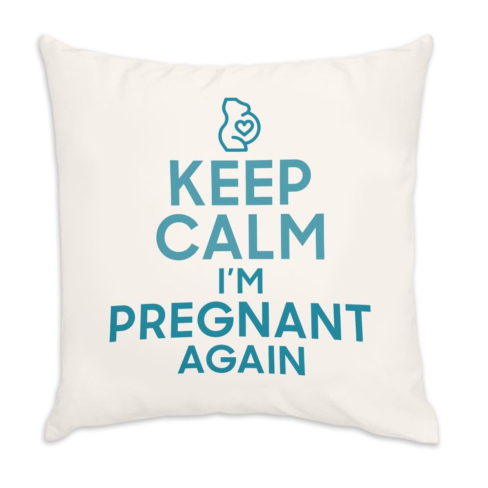 Fabulous White Velvet Cushion, “Keep Calm I'm Pregnant Again,” 40 x 40 cm, Cover and Insert Included