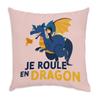 Fabulous Velvet Cushion, Pink, “Je Roule en Dragon” Design for Children, Dream Myth, 40 x 40 cm, Soft Velvet Feel, Cover and Cushion Included view 1