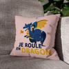 Fabulous Velvet Cushion, Pink, “Je Roule en Dragon” Design for Children, Dream Myth, 40 x 40 cm, Soft Velvet Feel, Cover and Cushion Included view 3
