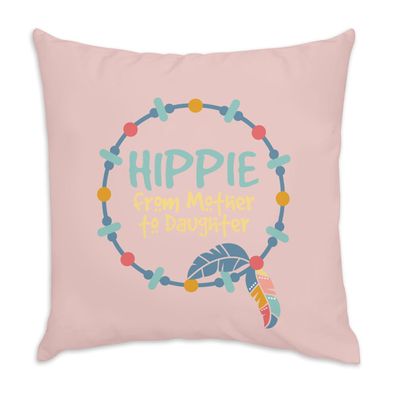 Pink Velvet-Feel Pillow, Mother to Daughter Bohemian Design, 40 x 40 cm, Cover and Insert Included