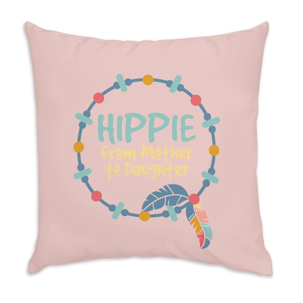 Pink Velvet-Feel Pillow, Mother to Daughter Bohemian Design, 40 x 40 cm, Cover and Insert Included