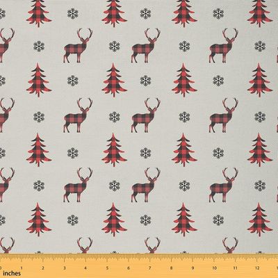 Loussiesd Christmas Deer Upholstery Fabric, 184 x 150 cm, Red Tree Patchwork Fabric by the Yard