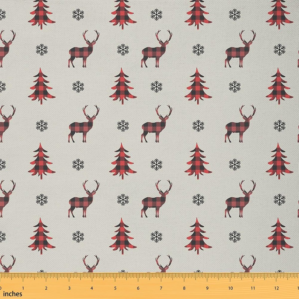 Loussiesd Christmas Deer Upholstery Fabric, 184 x 150 cm, Red Tree Patchwork Fabric by the Yard