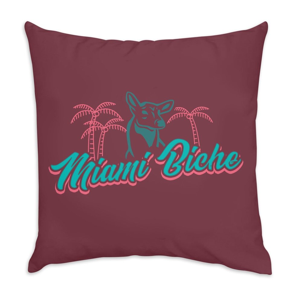 Fabulous Red Velvet Pillow, Miami Biche Beach Pun, 40 x 40 cm, Cover and Insert Included