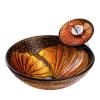 Dark Yellow Round Tempered Glass Vessel Sink with Brass Waterfall Faucet view 1