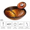 Dark Yellow Round Tempered Glass Vessel Sink with Brass Waterfall Faucet view 3