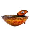 Dark Yellow Round Tempered Glass Vessel Sink with Brass Waterfall Faucet view 4