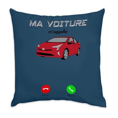 Fabulous Blue Velvet Pillow “Mein Auto m'appelle Passion,” 16 x 16 in, Cover and Insert Included