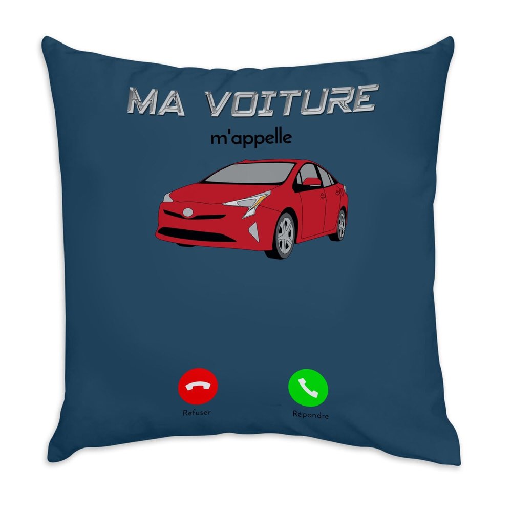 Fabulous Blue Velvet Pillow “Mein Auto m'appelle Passion,” 16 x 16 in, Cover and Insert Included