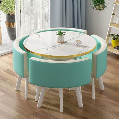 Round Dining Table and 4-Chair Set, Blue