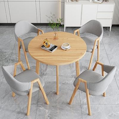 Round Table and 4 Chairs Set, Gray