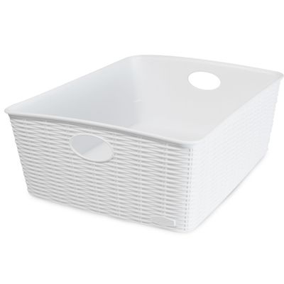 6x Storage Baskets, 12 cm, White Rattan Look, 35 x 28 x 12 cm, Plastic