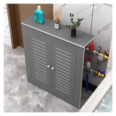 Childproof Radiator Pipe Cover with Louvered Doors, Gray