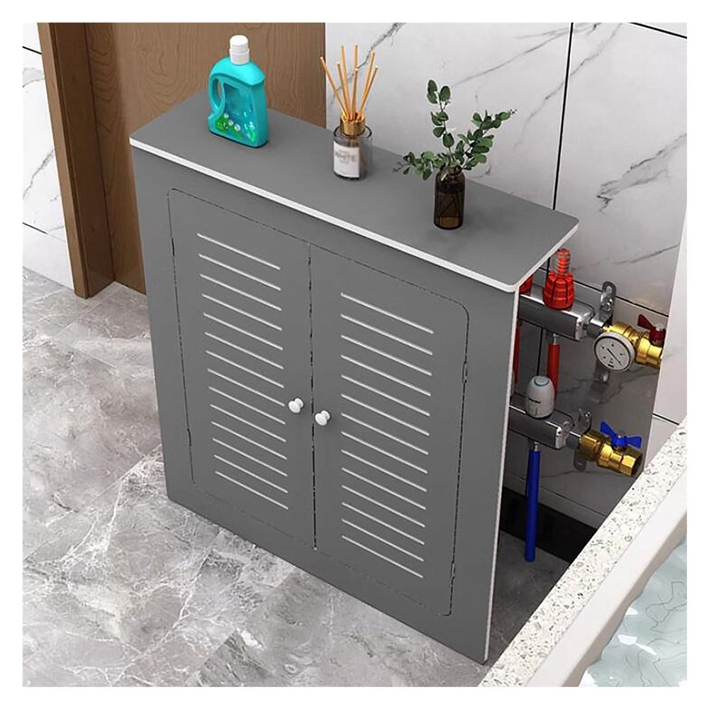 Childproof Radiator Pipe Cover with Louvered Doors, Gray