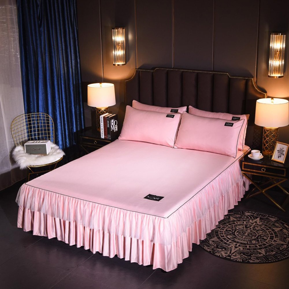 Fashionable Silk Patchwork Bed Skirt, Wrap-Around, Blue, 180 x 220 cm