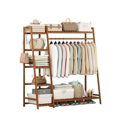 Bamboo Garment Rack with Storage, 7-Tier Shelves