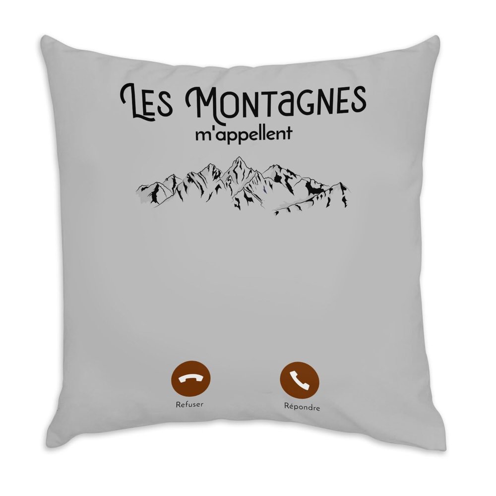 Fabulous Cushion Cover, Velvet, Gray, “Mountains Call Me Outdoor Adventure,” 40 x 40 cm, Velvety Soft