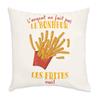 Velvet Cushion, White, “Pommes Silber macht nicht Le Bonheur” Street Food, 40 x 40 cm, Soft Velvet Feel, Cover and Cushion Included view 1