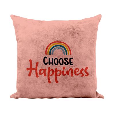 Fabulous Choose Happiness Faux Leather Cushion, Pink, 40 x 40 cm