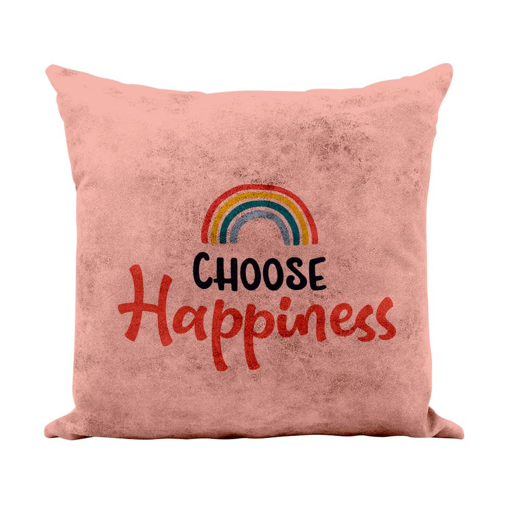 Fabulous Choose Happiness Faux Leather Cushion, Pink, 40 x 40 cm