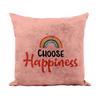 Fabulous Choose Happiness Faux Leather Cushion, Pink, 40 x 40 cm view 1