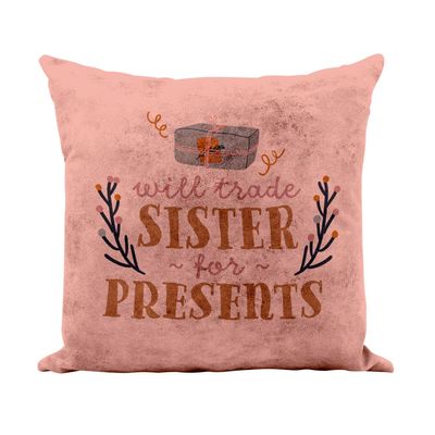 Fabulous “Will Trade Sister for Presents” Christmas Winter Santa Pillow Cover, Faux Leather, Pink, 40 x 40 cm, Leather-Like Feel