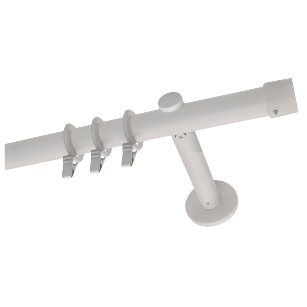 Voppi White Loft Curtain Rod, 25 mm × 280 cm, with Frog Set, Rollers and Bracket Finials